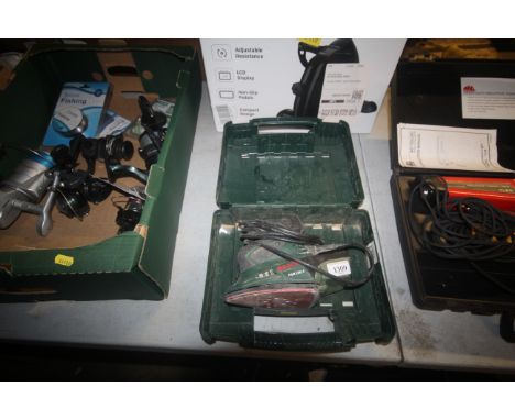 A Bosch PSM100A electric sander in fitted plastic case 