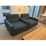 (2qty) Thrive "Fred Chair" Lounge Chairs Dark Blue w/ OHIO Table