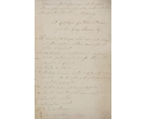 Romney (George, 1734-1802). A Catalogue of Pictorial Designs by the late George Romney Esqr., circa 1805-1810, 13 pp. manuscr