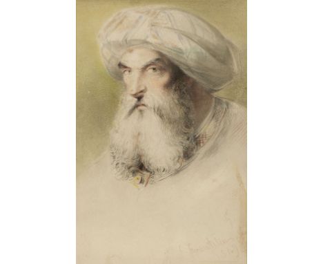 * Portrait. Muhammad Ali Pasha (1769-1849), 1849, watercolour with pencil, signed Franklins and dated to lower right, 17.8 x 