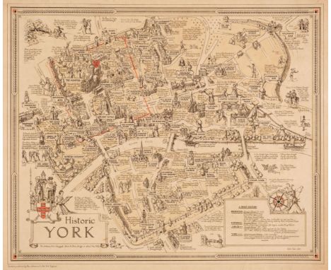 Pictorial Maps. Clark (Estra), Five City and County Maps: Historic York, published by Ben Johnson &amp; Co. Ltd. 1947, with a