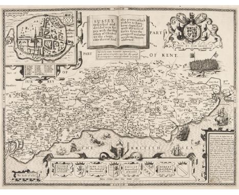 Sussex. Norden (John &amp; Speed John), Sussex described and divided into Rapes with the situation of Chichester the cheife C