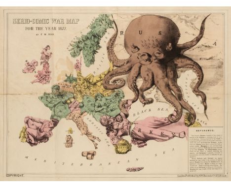 * Europe. Rose (F. W.), Serio-Comic War Map for the Year 1877, London: published G. W. Bacon &amp; Co., allegorical colour li
