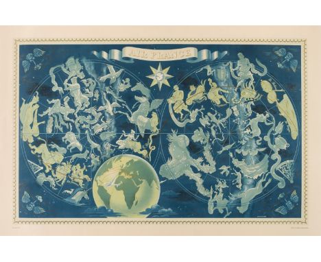 Boucher (Lucien, 1889-1971). Air France, Double-Hemisphere Celestial Map, printed by Perceval, Paris: circa 1950, colour lith