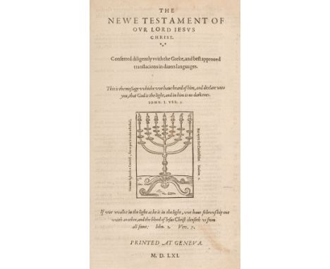 Bible [English]. [The Bible and Holy Scriptures conteyned in the Olde and Newe Testament. Translated according to the Ebrue a