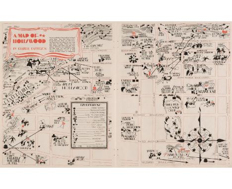 Hollywood. Patterson (Russell), A Map of Hollywood, circa 1935, colour printed map from an unknown periodical, old stitch mar