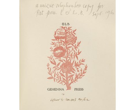 Gehenna Press. Riddle Poems, Emily Dickenson, Massachusetts: The Gehenna Press, 1957, printed in red &amp; black, inscribed '