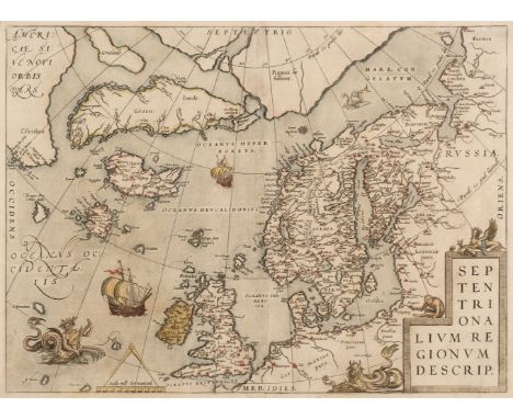 North Atlantic Ocean and Europe. Ortelius (Abraham), Septentrionalium Regionum Descript. [1584], hand-coloured engraved map, 