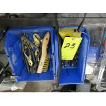 LOT OF HAND TOOLS ON BENCH, DIE GRINDER