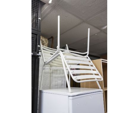 FOUR MODERN TUBULAR METAL AND PLASTIC GARDEN CHAIRS 