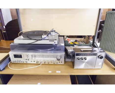 A SHARP RECORD PLAYER AND A PAIR OF SPEAKERS ETC..... 