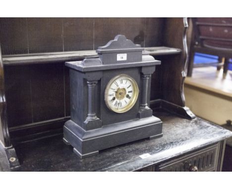 VICTORIAN MANTEL CLOCK IN EBONISED WOOD CASE 