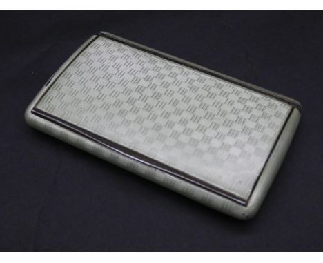 An antique pale green Guilloche enamel engine turned cross hatched design silver card case. Hallmarked: Austrian assay marks,