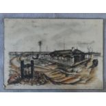 A framed and glazed antique etching of Tom Molineaux vs Tom Cribb along with a ink drawing on