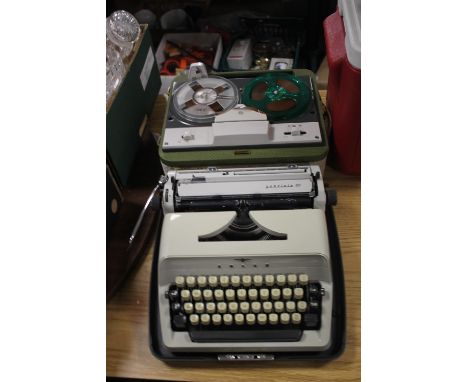 A CASED REEL TO REEL TAPE PLAYER TOGETHER WITH A CASED GABRIELLE 30 TYPEWRITER  (2)