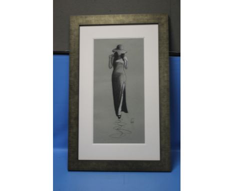 RICHARD BLUNT FRAMED ORIGINAL SKETCH ,THE LONG BLACK DRESS, 