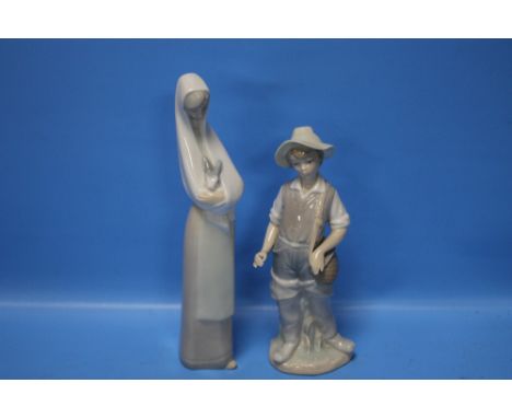 A LLADRO FIGURE OF A BOY AND A NAO FIGURURINE OF A GIRL