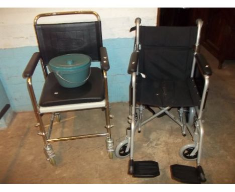 A DRIVE DEVILBISS FOLDING WHEELCHAIR AND A COMMODE