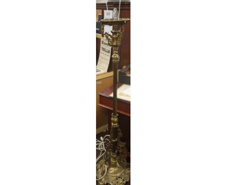 A HEAVY BRASS LAMP. H 145 CM
