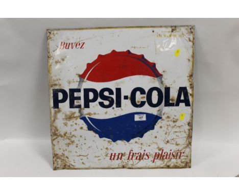 A VINTAGE FRENCH ENAMELLED PEPSI COLA ADVERTISING SIGN