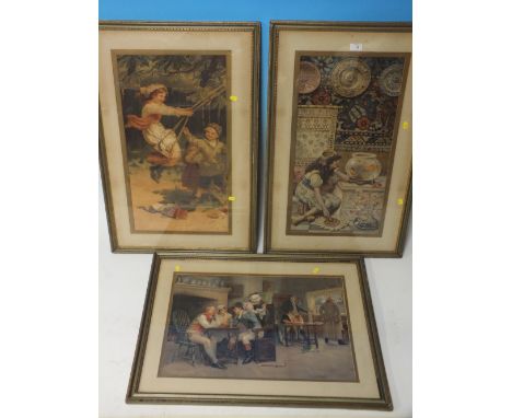 THREE VINTAGE INTERIOR SCENE PRINTS
