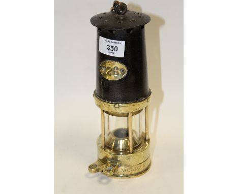A VINTAGE BRASS MINERS LAMP STAMPED 126 WC &amp; ICOL MARSAIT K NAYLOR WIGAN