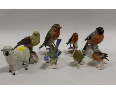 A COLLECTION OF SEVEN GOEBEL BIRD FIGURES TOGETHER WITH A BESWICK SHEEP A/F 