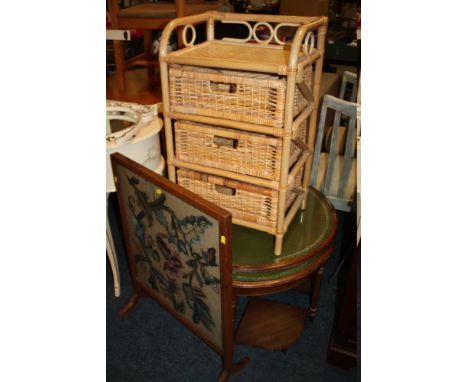 AN OAK FIRE SCREEN, OAK NEST OF TABLES AND BAMBOO SHELF (3)
