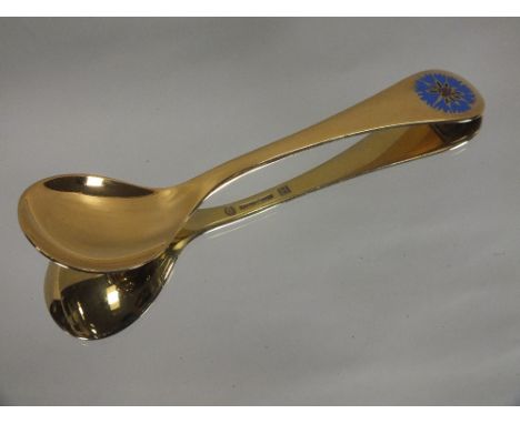 A GEORG JENSEN SILVER GILT AND ENAMEL SPOON 