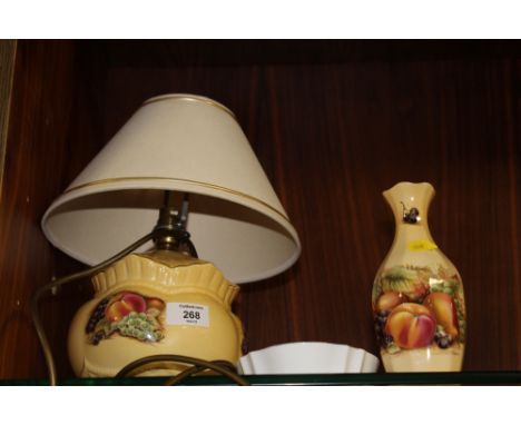 A AYNSLEY ORCHARD GOLD LAMP TOGETHER WITH A VASE AND PIN DISH