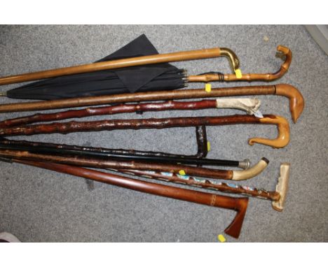 A COLLECTION OF VINTAGE WALKING STICKS AND SHEPHERD'S CROOKS 