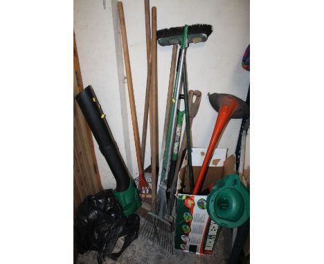 A SELECTION OF GARDENING TOOLS TO INCLUDE A BLACK &amp; DECKER MASTER VAC