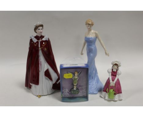 A BOXED ROYAL WORCESTER QUEEN'S 80TH BIRTHDAY FIGURE TOGETHER WITH A ROYAL DOULTON PRINCESS DIANA FIGURE, ROYAL WORCESTER 'MA