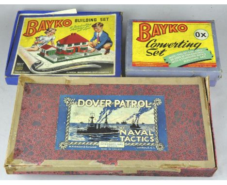 Two vintage sets of Bayko, in original boxes, together with a Dover Patrol board game