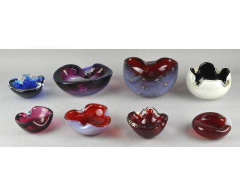 A collection of Murano cased glass trinket dishes of varying sizes and colour, largest 18cm wide
