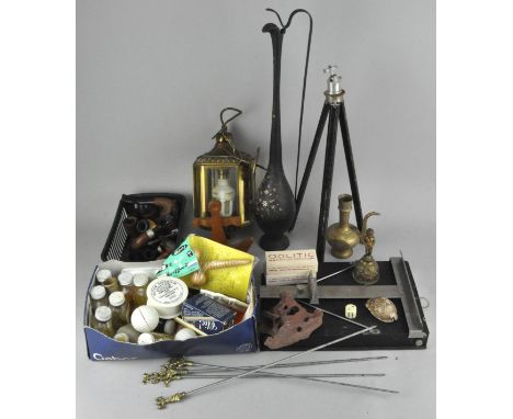 A parcel of collectables, including pipes, vases, lantern and other items