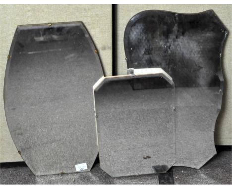 A group of three vintage mirrors, two wall one tabletop, largest 56cm wide