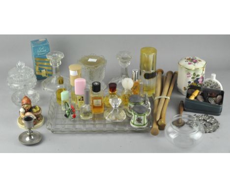 Assorted items including scent bottles, one being Chanel and other collectables, a Hummel figure and more