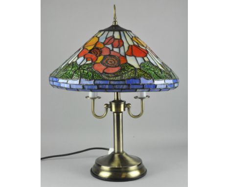 A contemporary 'Tiffany' style table lamp with stained glass shade, 56cm high 