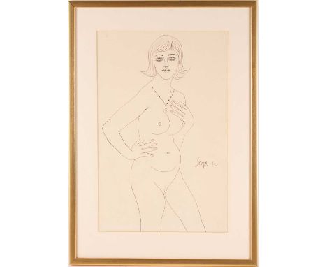 Francis Newton Souza (1924-2002) Indian, a sketch of a female nude, ink on paper, signed and dated '62, 41.5 cm x 27 cm frame