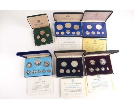 Silver proof &amp; proof coin sets, comprising Coinage of Belize sterling silver eight coin set, 1975, British Viorgin Island