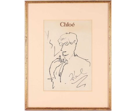 Karl Lagerfeld (1933-2019) German, a pen and ink sketch of Yves Saint Laurent (1936-2008), on Chloe letterhead paper, signed 