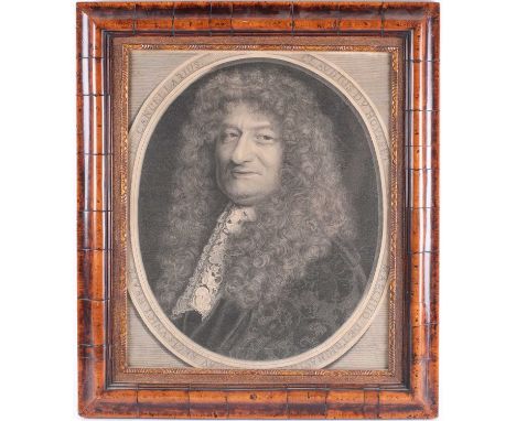 A late 17th century engraving, depicting a portrait of a finely dressed gentleman, 'Chancellor of the King's Bound Brother Cl