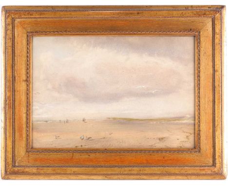 19th century British school, a beach landscape, pastel and watercolour, indistinctly monogrammed and date '79, 33 cm x 49 cm,