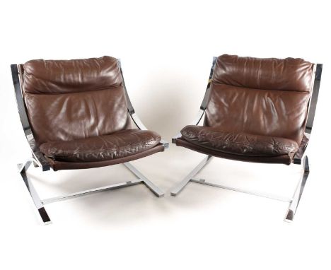 A pair of vintage "Zeta" lounge chairs designed by Paul Tuttle (American,1918-2002) for Strassle, with chrome cantilever supp