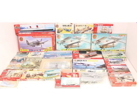 Airfix: A collection of approximately 20 assorted unmade Airfix model kits including aircraft and others. Around 10 appear to