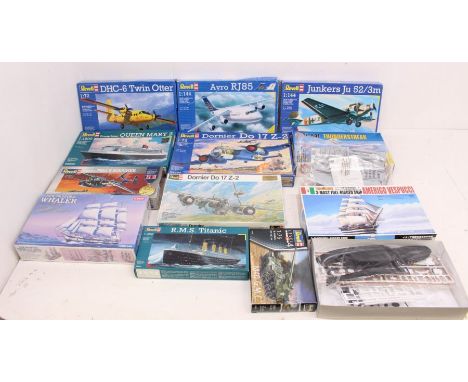 Model Kits: A collection of twelve assorted boxed model kits to include: Revell, Airfix and others. Nine sealed. Appear in un