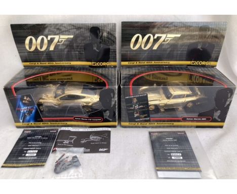 Corgi: A James Bond 007 40th Anniversary Aston Martin DB5 (CC04307), and V12 Vanquish (CC07505). Models excellent, complete w
