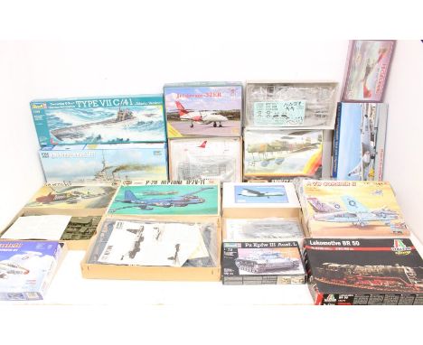 Model Kits: A collection of thirteen assorted model kits to include: Revell, Italeri, Matchbox, Hasegawa and others. Four sea