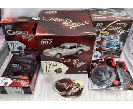 Corgi: A Corgi James Bond 007 Casino Royale collection to include Twist n Race Launcher, Dial a fact DBS and DB5, Die cast tw